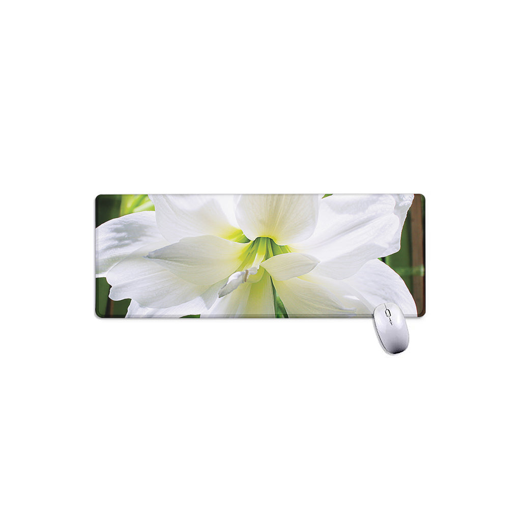 White Amaryllis Print Extended Mouse Pad