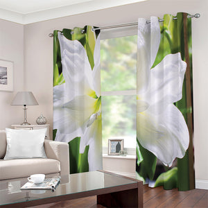 White Amaryllis Print Extra Wide Grommet Curtains