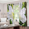 White Amaryllis Print Extra Wide Grommet Curtains