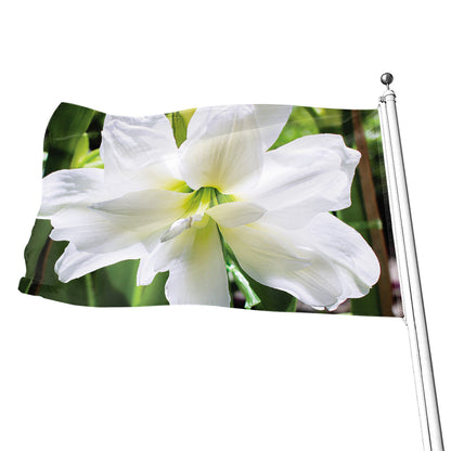 White Amaryllis Print Flag