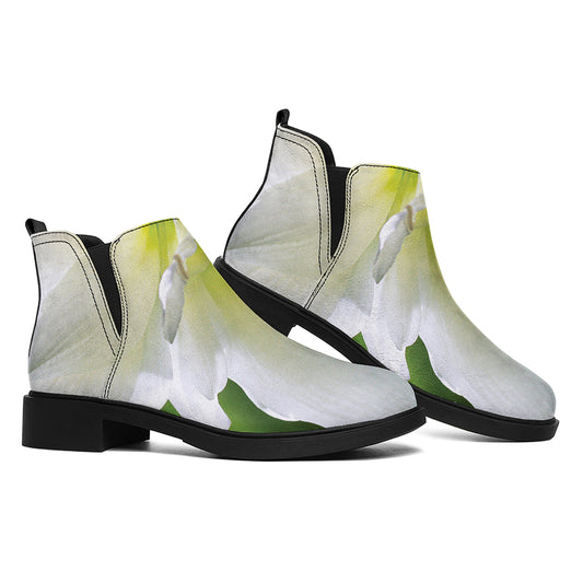 White Amaryllis Print Flat Ankle Boots