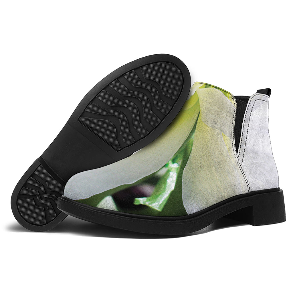 White Amaryllis Print Flat Ankle Boots