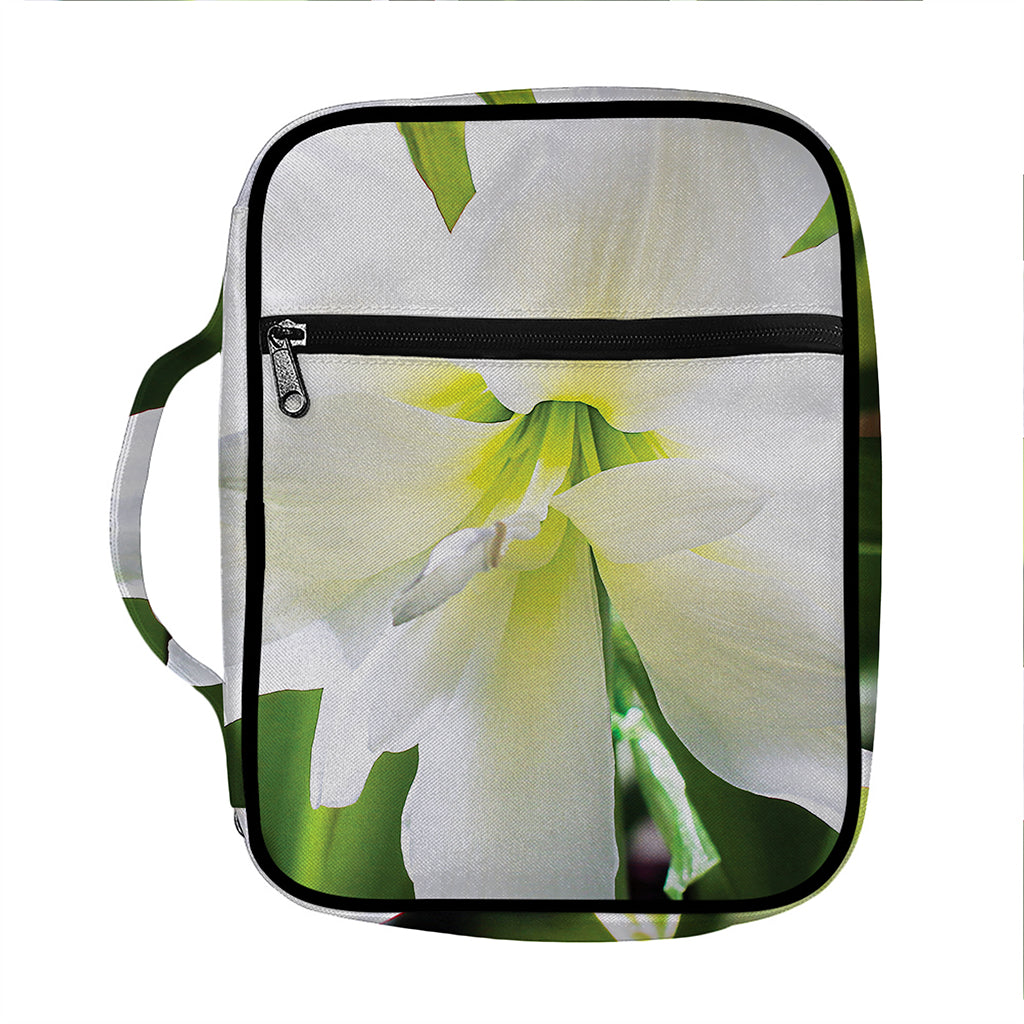White Amaryllis Print Front Pocket Bible Bag
