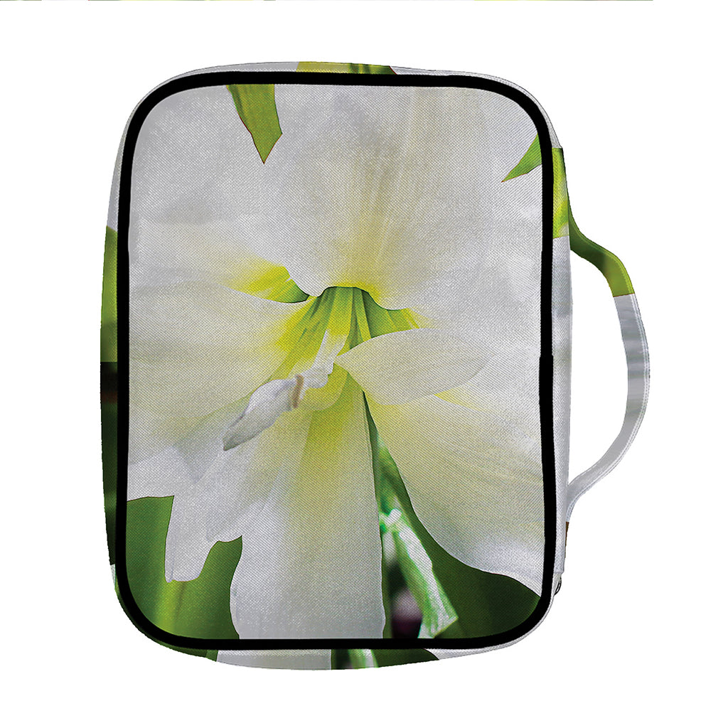 White Amaryllis Print Front Pocket Bible Bag