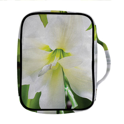 White Amaryllis Print Front Pocket Bible Bag