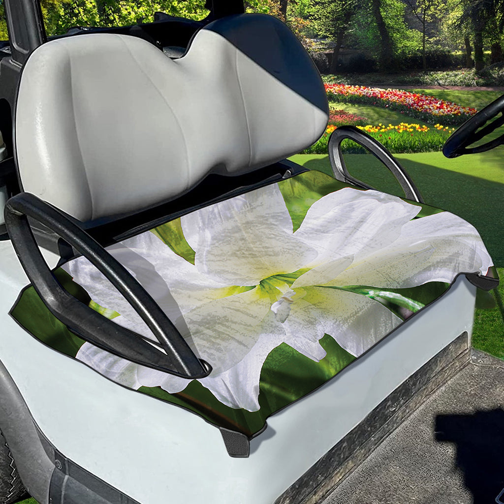 White Amaryllis Print Golf Cart Seat Cover