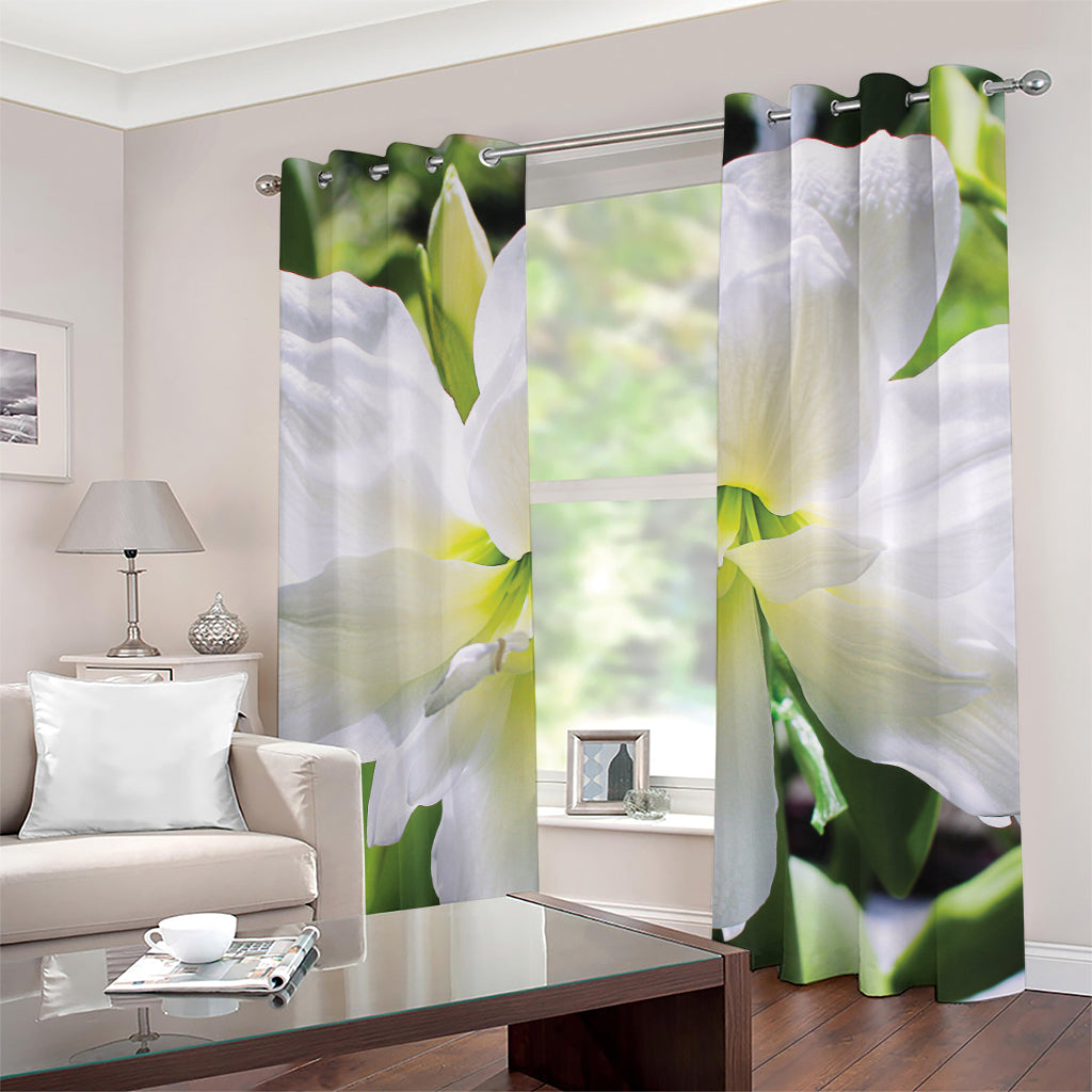 White Amaryllis Print Grommet Curtains