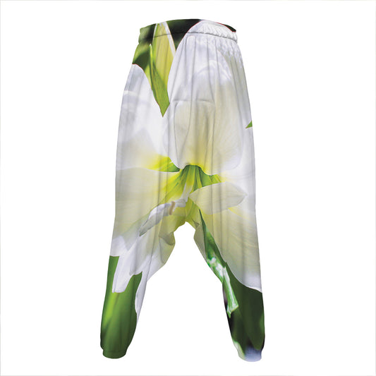 White Amaryllis Print Hammer Pants