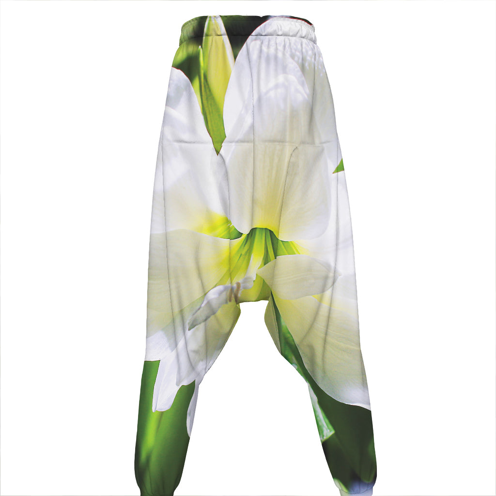 White Amaryllis Print Hammer Pants