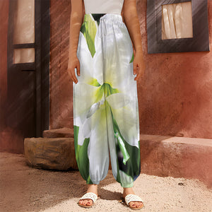 White Amaryllis Print Harem Pants