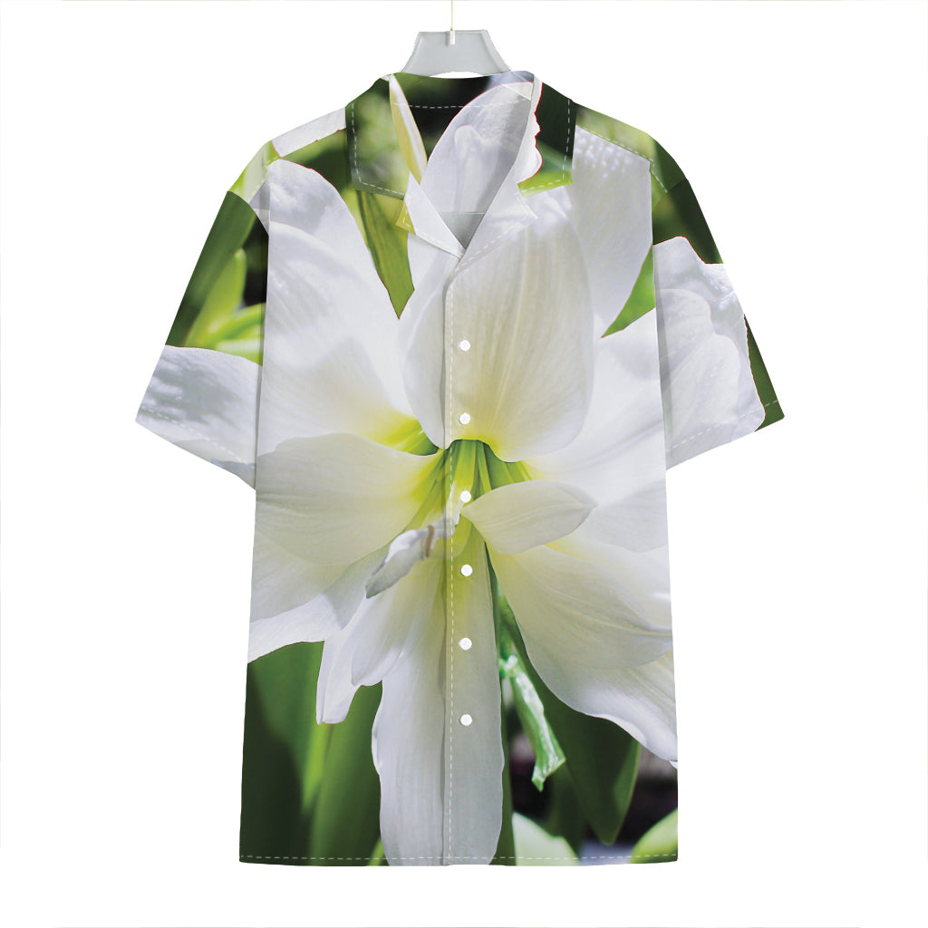 White Amaryllis Print Hawaiian Shirt