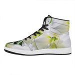 White Amaryllis Print High Top Leather Sneakers