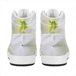 White Amaryllis Print High Top Leather Sneakers