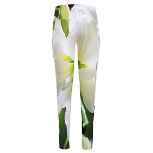 White Amaryllis Print High-Waisted Pocket Leggings