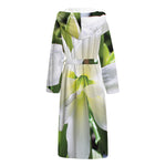 White Amaryllis Print Hooded Bathrobe