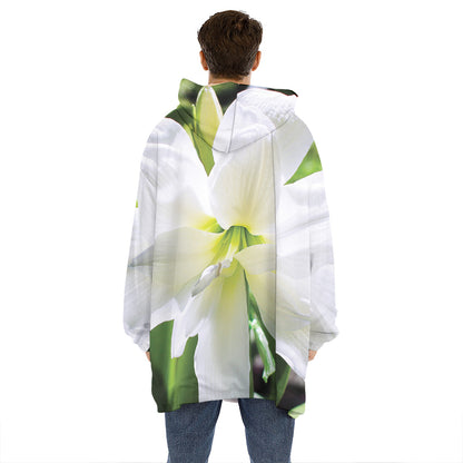 White Amaryllis Print Hoodie Blanket