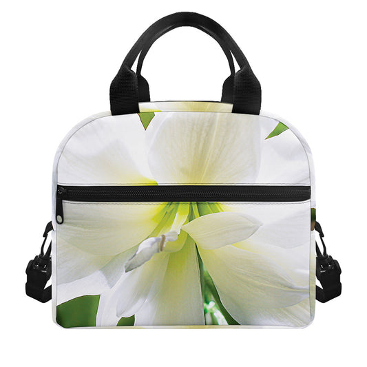 White Amaryllis Print Insulated Lunch Bag
