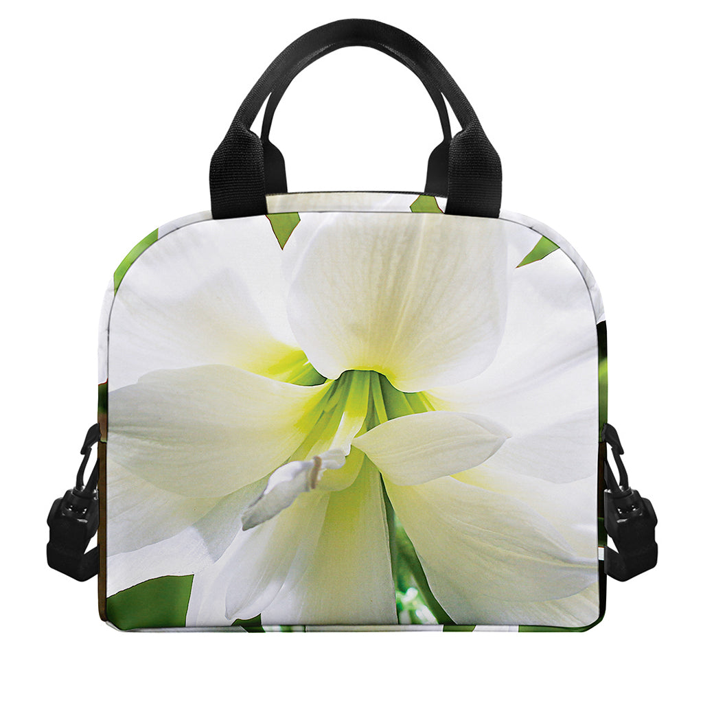 White Amaryllis Print Insulated Lunch Bag
