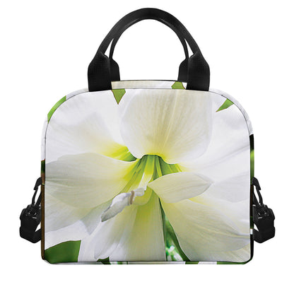 White Amaryllis Print Insulated Lunch Bag