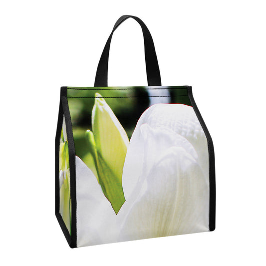 White Amaryllis Print Insulated Lunch Tote