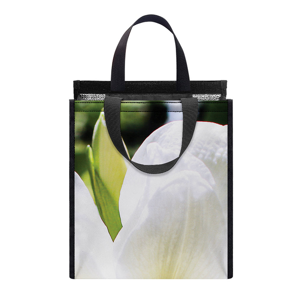 White Amaryllis Print Insulated Lunch Tote