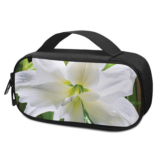 White Amaryllis Print Insulin Cooler Travel Case