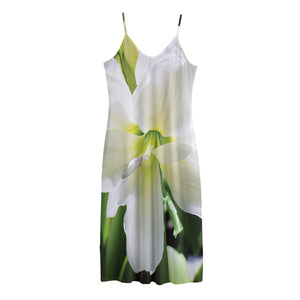 White Amaryllis Print Jersey Midi Cami Dress