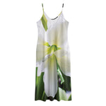 White Amaryllis Print Jersey Midi Cami Dress