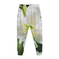 White Amaryllis Print Jogger Pants