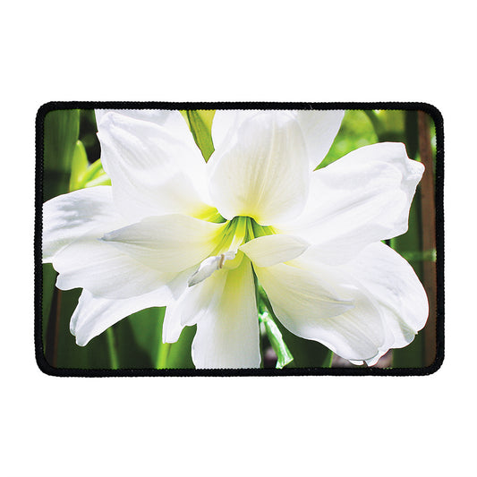White Amaryllis Print Kitchen Mat