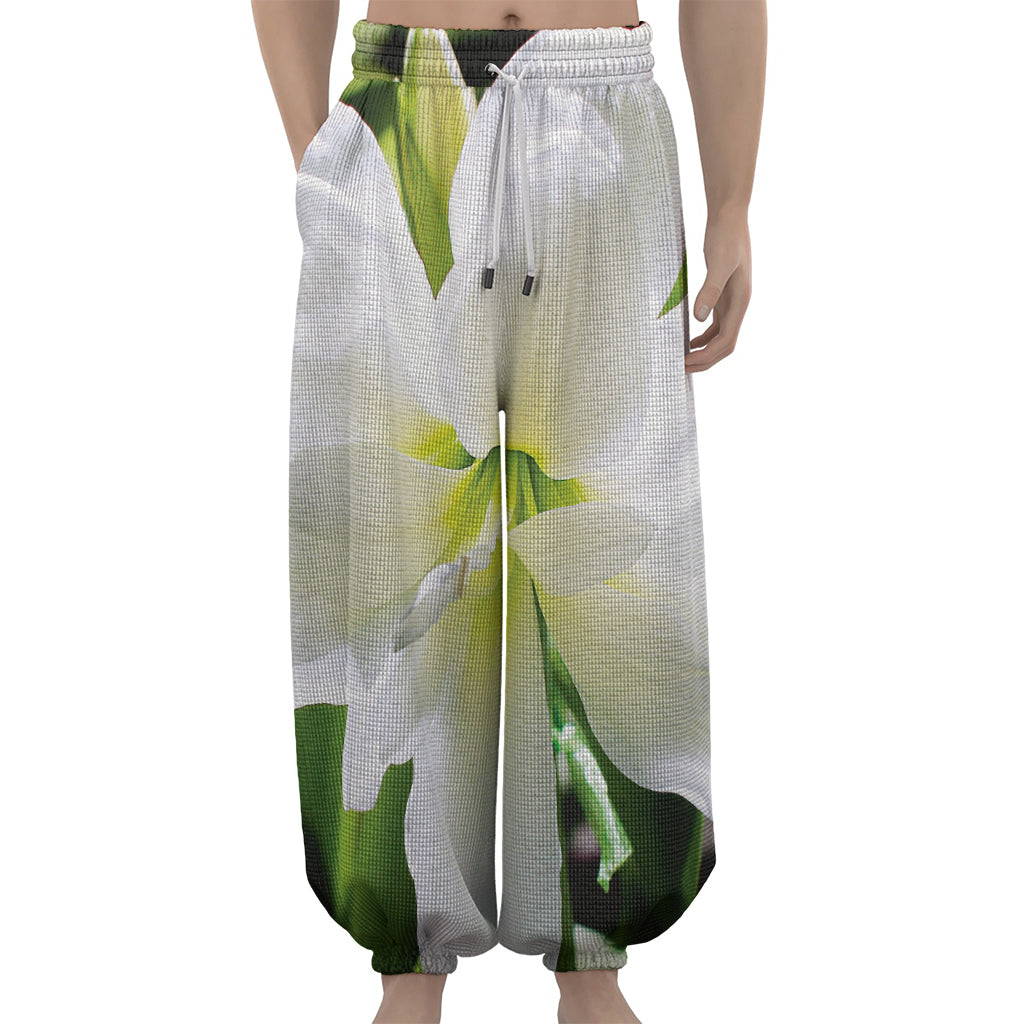 White Amaryllis Print Lantern Pants