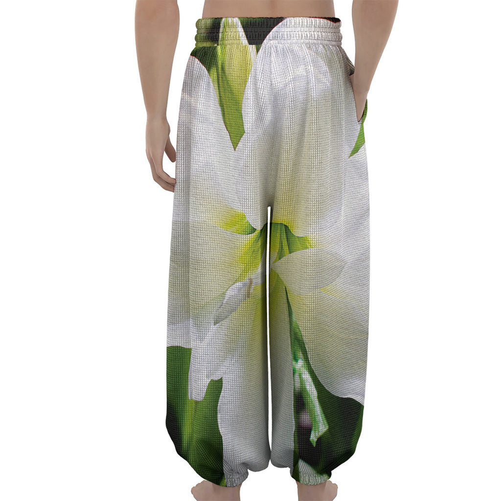 White Amaryllis Print Lantern Pants