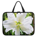 White Amaryllis Print Laptop Sleeve With Handle