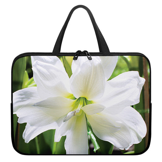 White Amaryllis Print Laptop Sleeve With Handle
