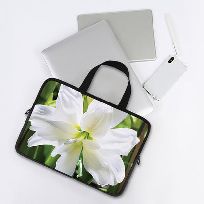White Amaryllis Print Laptop Sleeve With Handle