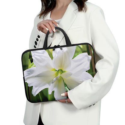 White Amaryllis Print Laptop Sleeve With Handle