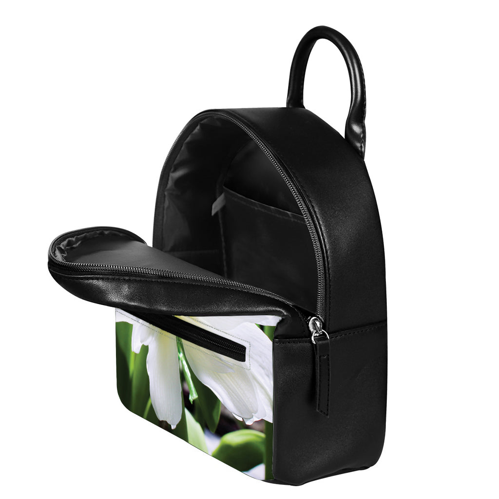 White Amaryllis Print Leather Backpack