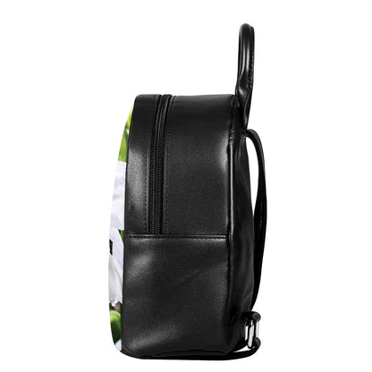 White Amaryllis Print Leather Backpack