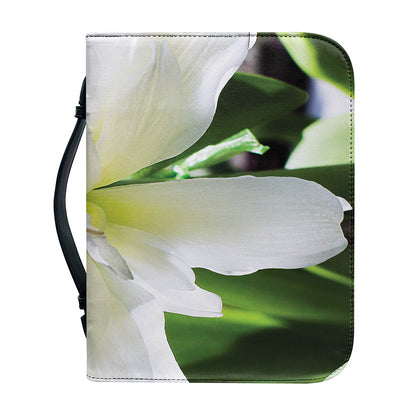 White Amaryllis Print Leather Bible Cover