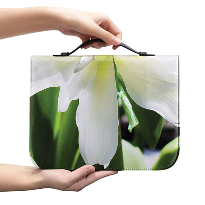 White Amaryllis Print Leather Bible Cover