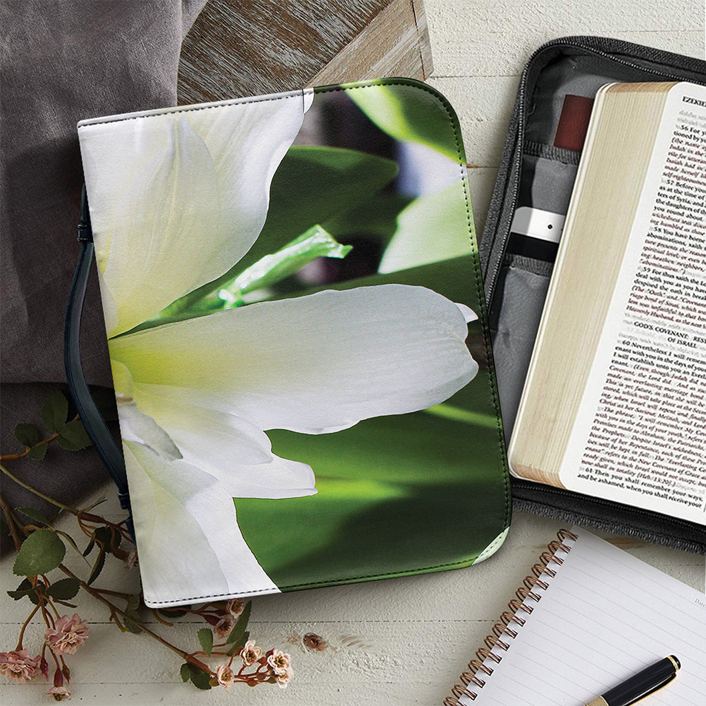 White Amaryllis Print Leather Bible Cover