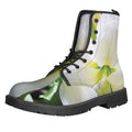 White Amaryllis Print Lace-Up Boots