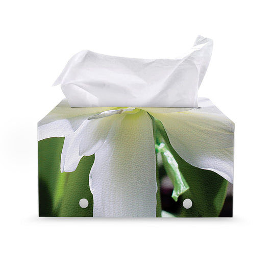 White Amaryllis Print Leather Tissue Box Cover
