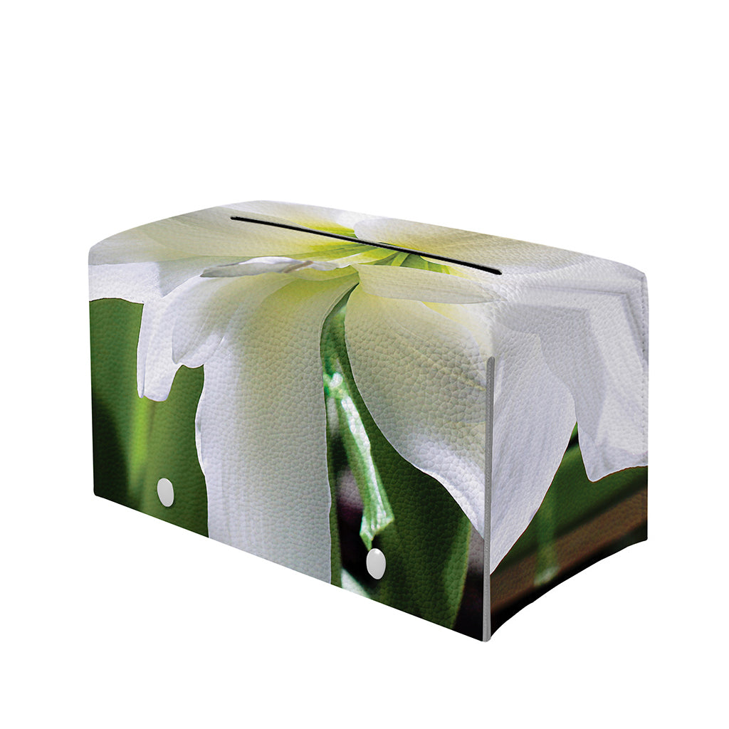 White Amaryllis Print Leather Tissue Box Cover