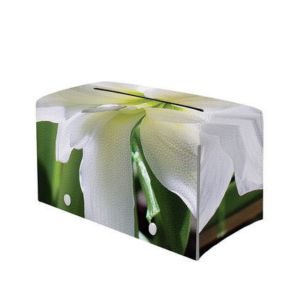 White Amaryllis Print Leather Tissue Box Cover