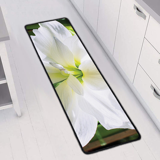 White Amaryllis Print Long Kitchen Mat