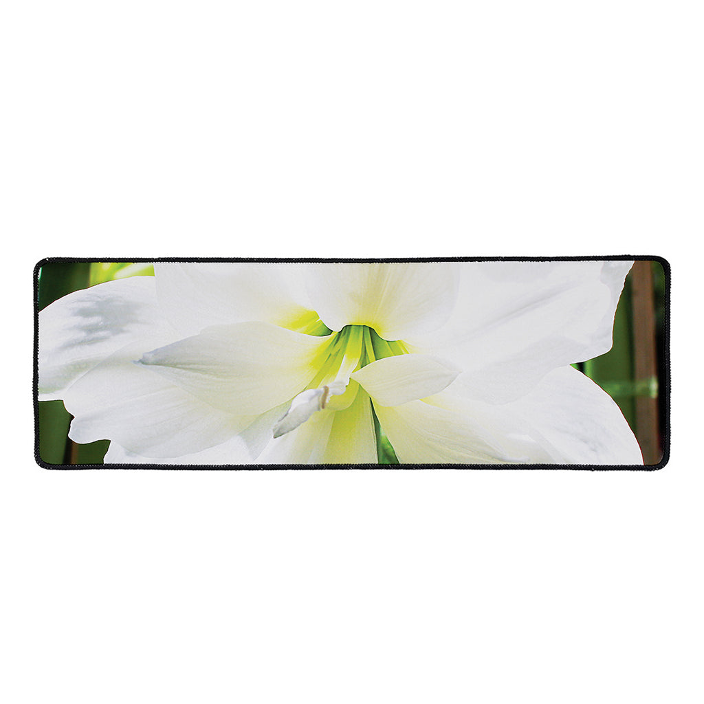 White Amaryllis Print Long Kitchen Mat