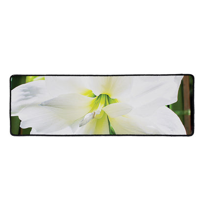 White Amaryllis Print Long Kitchen Mat