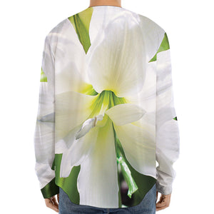 White Amaryllis Print Long Sleeve Baseball Jersey