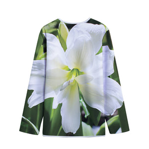 White Amaryllis Print Long Sleeve Short Coat